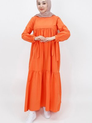 Oranj Kolu Bağlama Detaylı Salaş Elbise Oranj Kolu Bağlama Detaylı Salaş Elbise