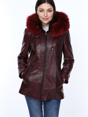 Bordo Hakiki Deri Parkson Kürklü Ceket