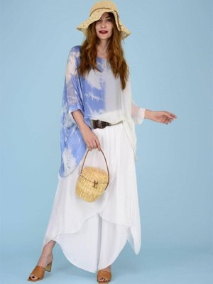 Beyaz Asimetrik Kapaklı İpek Şalvar Pantolon