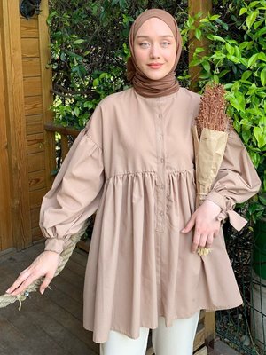 Karamel Düğmeli Bağlamalı Robalı Tunik