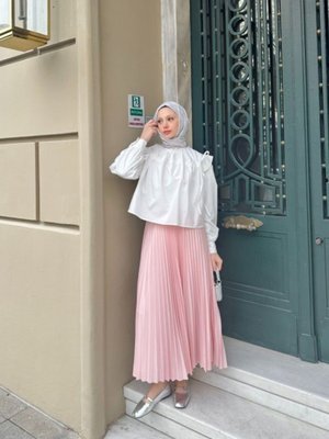 Toz Pembe Piliseli Uzun Etek Toz Pembe Piliseli Uzun Etek