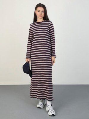 Çizgi Detaylı Elbise Cok Renkli