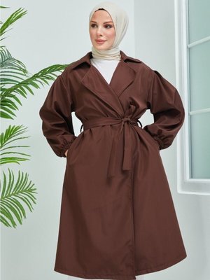 Belden Bağlamalı Balon Kol Trenç Belden Bağlamalı Balon Kol Trenç