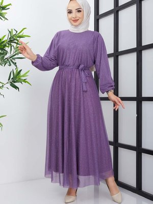 Lila Ayşıl Abiye Elbise