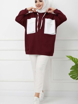 Bordo Çift Garnili Körük Cepli Tunik Bordo Çift Garnili Körük Cepli Tunik