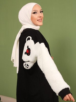 Kol Peluşlu Sweatshirt Siyah Kol Peluşlu Sweatshirt Siyah