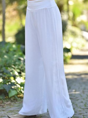 Beyaz Italyan Korsajlı Astarlı Wes İpek Pantolon