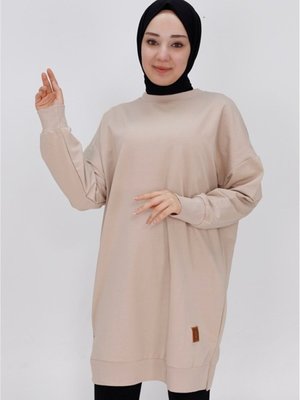 Vizon İki İp Kumaş Basic Tunik Sweatshirt