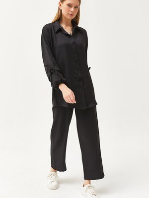 Siyah Alt Üst Keten Takım Tal