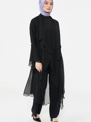 Siyah Şifon Volanlı Giy Çık