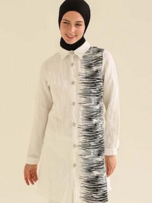 Ekru Desenli Düğmeli Tunik Ekru Desenli Düğmeli Tunik