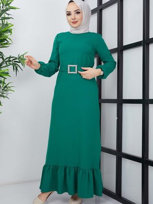 Yeşil Dilay Atlas Elbise