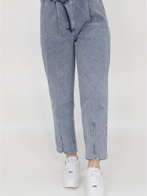 Buz Mavi Beli Lastikli Paçası Dikiş Detaylı Mom Jeans Kot Pantolon Buz Mavi Beli Lastikli Paçası Dikiş Detaylı Mom Jeans Kot Pantolon