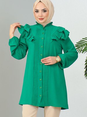 Omuz Fırfırlı Tunik Yeşil