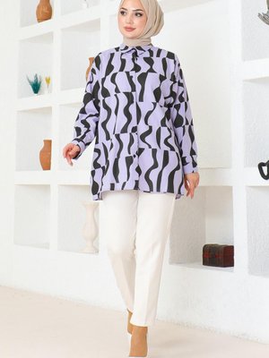 Desenli Tunik Lila