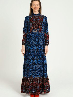 Mavi Desenli Viskon Elbise Mavi Desenli Viskon Elbise