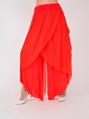 Nar Çiçeği Asimetrik Kapaklı İpek Şalvar Pantolon