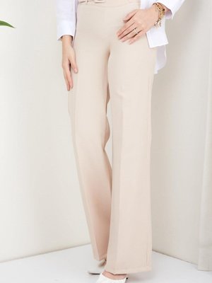 Kemerli Geniş Paça Kumaş Pantolon Bej Kemerli Geniş Paça Kumaş Pantolon Bej