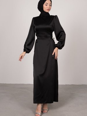 Yandan Çapraz Bağlamalı Saten Abiye Elbise