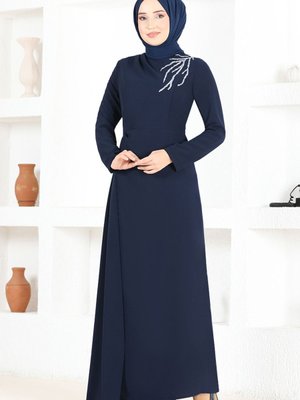 Taşlı Abiye Elbise Lacivert Taşlı Abiye Elbise Lacivert