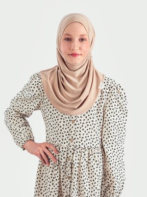 Bej Pratik Pileli Çocuk Hazır Türban Bej Pratik Pileli Çocuk Hazır Türban