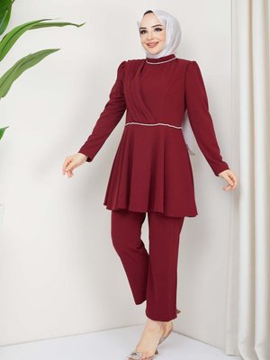 Bordo Demet Taş Detaylı Takım Bordo Demet Taş Detaylı Takım