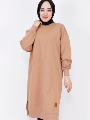 Camel İp Kumaş Uzun Boy Basic Sweatshirt