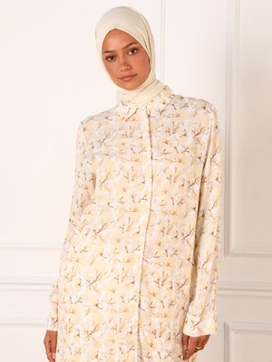 Sarı Doğal Kumaşlı Çiçek Desenli Tunik