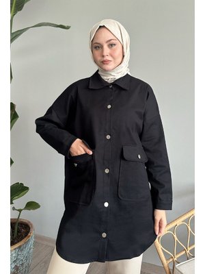 Oversize Gabardin Siyah Ceket Oversize Gabardin Siyah Ceket