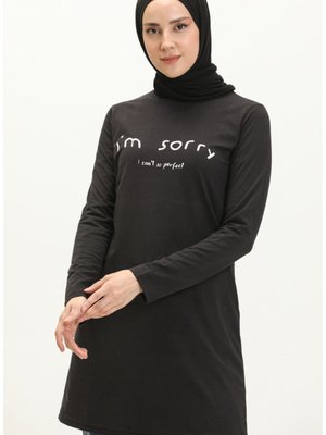 Yazı Desenli Spor Tunik Siyah Yazı Desenli Spor Tunik Siyah