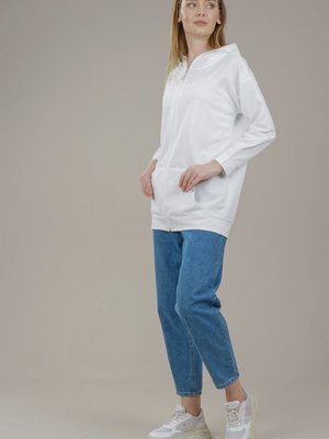 Fermuarlı Yetim Kol Oversize Sweatshirt Beyaz Fermuarlı Yetim Kol Oversize Sweatshirt Beyaz