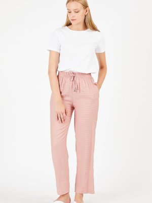 Pudra Çizgili Viskon Pantolon