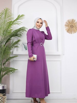 Lila Kelebek Krep Abiye Elbise