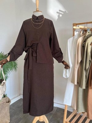 Kahve Çapraz Baglamalı Eteklı Takım Kahve Çapraz Baglamalı Eteklı Takım