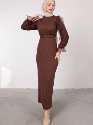 Kolları Organze Scuba Elbise