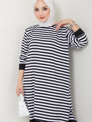 Çizgili Penye Tunik Siyah Çizgili Penye Tunik Siyah