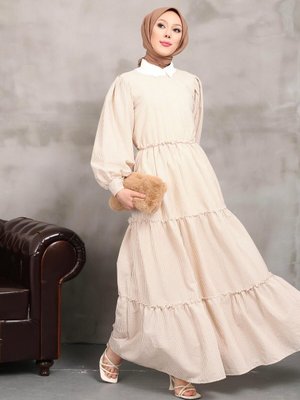 Bej Cizgili Elbise Bej Cizgili Elbise