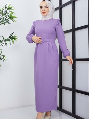 Lila Çağla Atlas Elbise