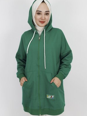 Yeşil İp Kumaş Cepli Ve Kapüşonlu Oversize Sweatshirt Yeşil İp Kumaş Cepli Ve Kapüşonlu Oversize Sweatshirt