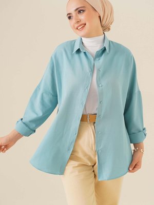 Oversize Basic Gömlek Su Yeşili Oversize Basic Gömlek Su Yeşili