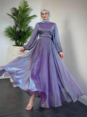 Alina Taşlı Abiye Elbise Lila