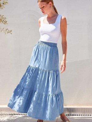 Mavi Uzun Kot Etek Mavi Uzun Kot Etek