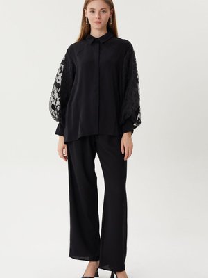 Şık Şeritli Krep Pantolon