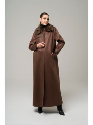 Yakası Çıkabilen Kürklü İşleme Ve Deri Detaylı Büyük Beden Süet Gabardin Pardesü Kahve