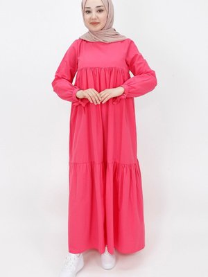 Fuşya Kolu Bağlama Detaylı Salaş Elbise Fuşya Kolu Bağlama Detaylı Salaş Elbise