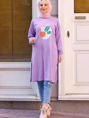 Mor Yaprak Baskılı Tunik Mor Yaprak Baskılı Tunik