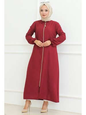 Bordo Baler Boydan Fermuarlı Ferace Bordo Baler Boydan Fermuarlı Ferace