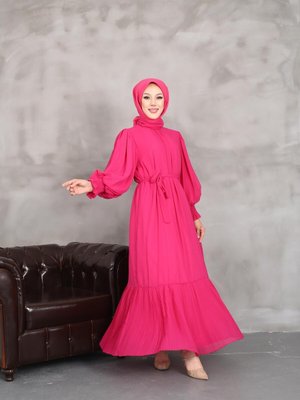 Fujya Etegi Piliseli Astarlı Şifon Elbise