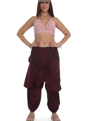 Bordo Hint Otantik Yıkamalı Taşlanmış Kapaklı Şalvar Pantolon