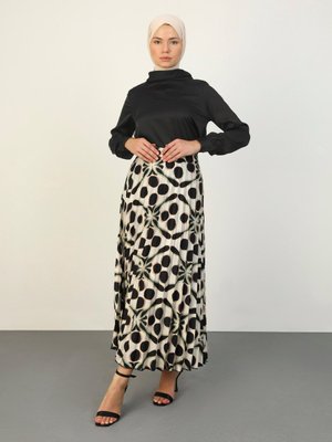 Siyah Manşetli Balon Kollu Saten Bluz